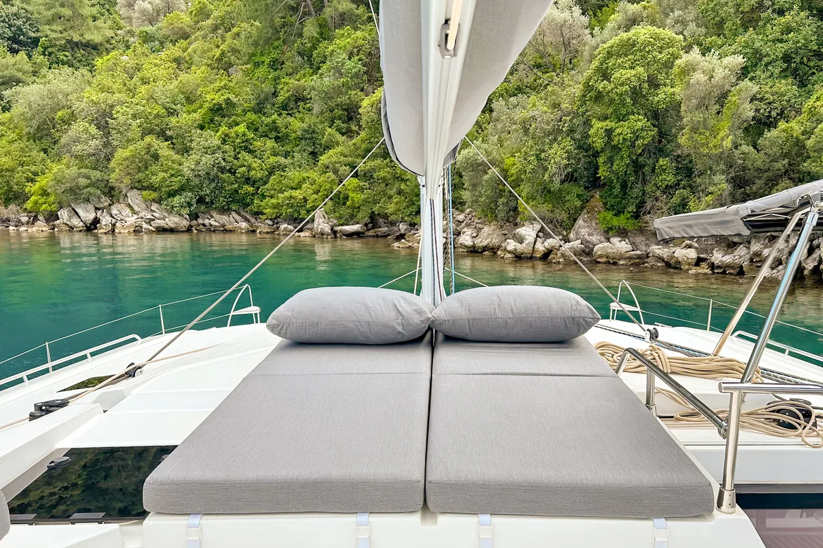 Deck of Smart Way, a Fountaine Pajot Tanna 47 catamaran at Marmaris, Turkey