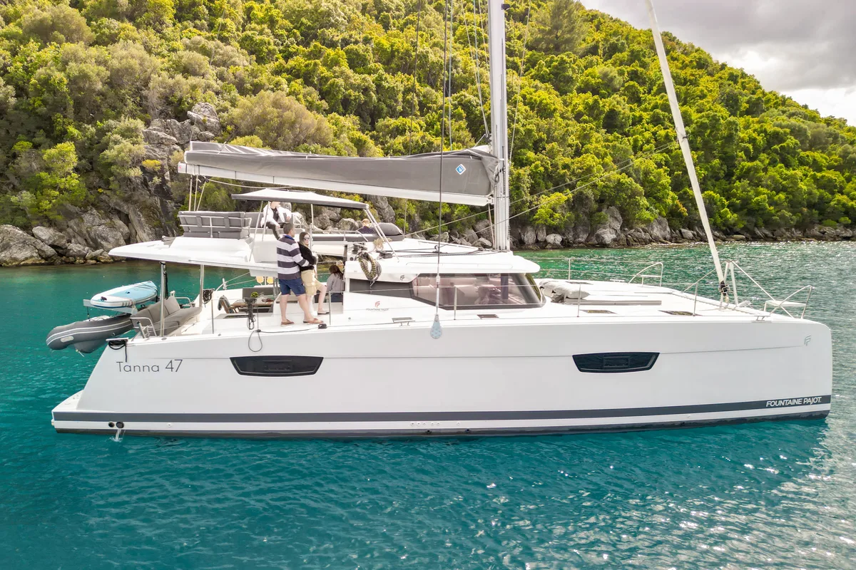 Exterior view of Smart Way, a Fountaine Pajot Tanna 47 catamaran at Marmaris, Turkey