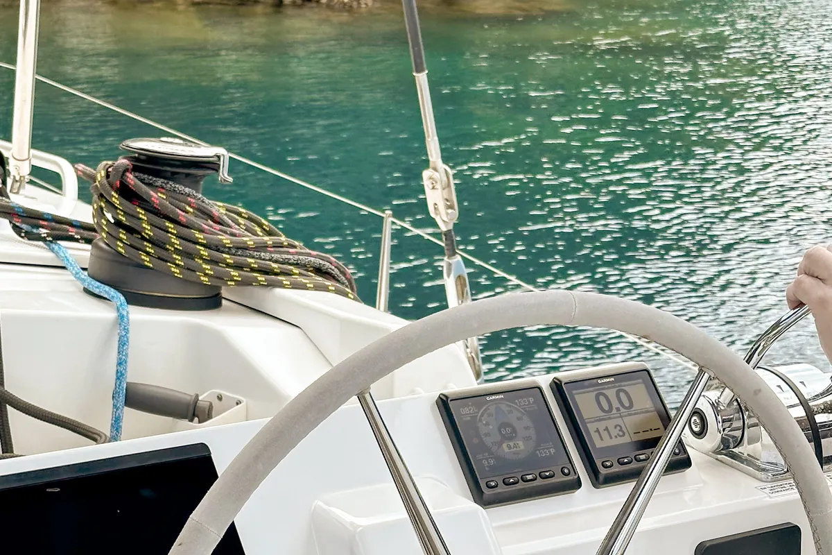 Cockpit of Smart Way, a Fountaine Pajot Tanna 47 catamaran at Marmaris, Turkey