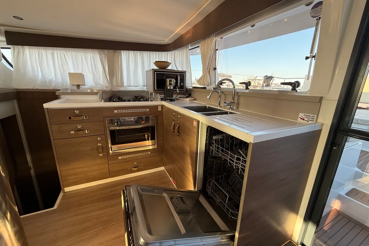 Galley of Bali 4.4, a catamaran at Rogoznica, Croatia
