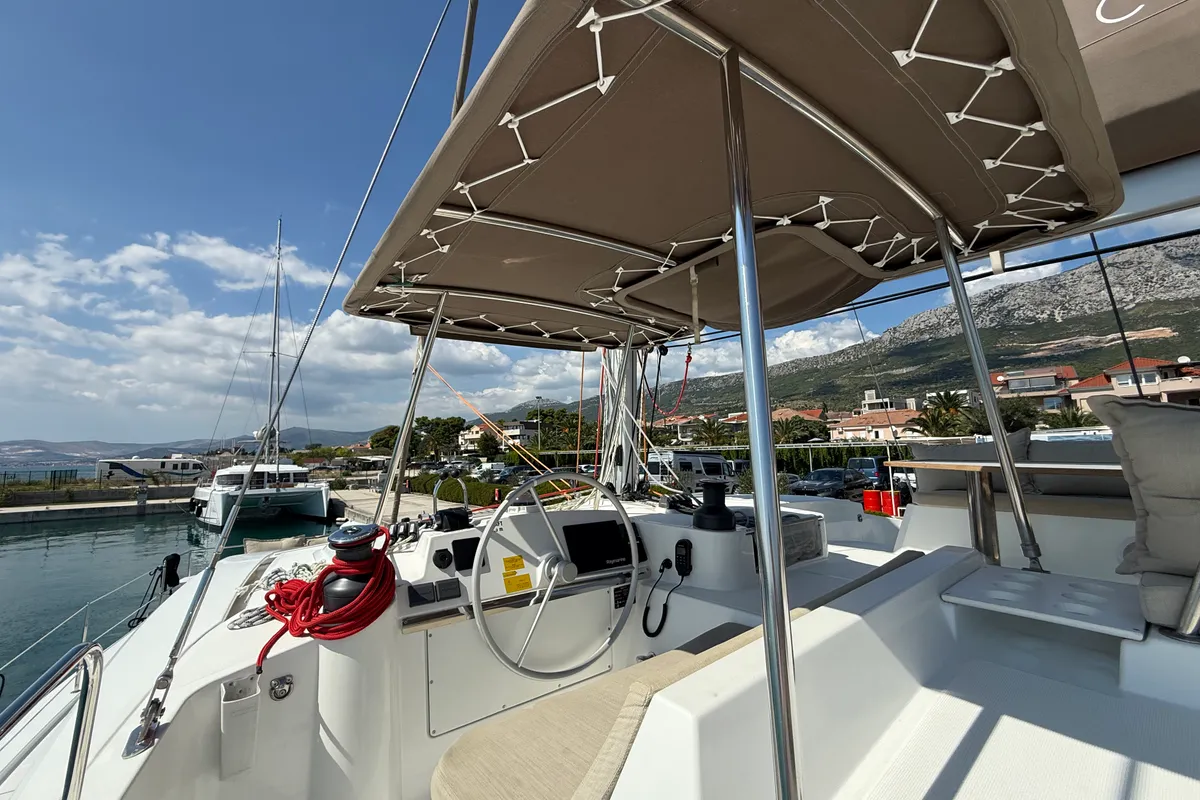 Cockpit of Bali 4.4, a catamaran at Rogoznica, Croatia