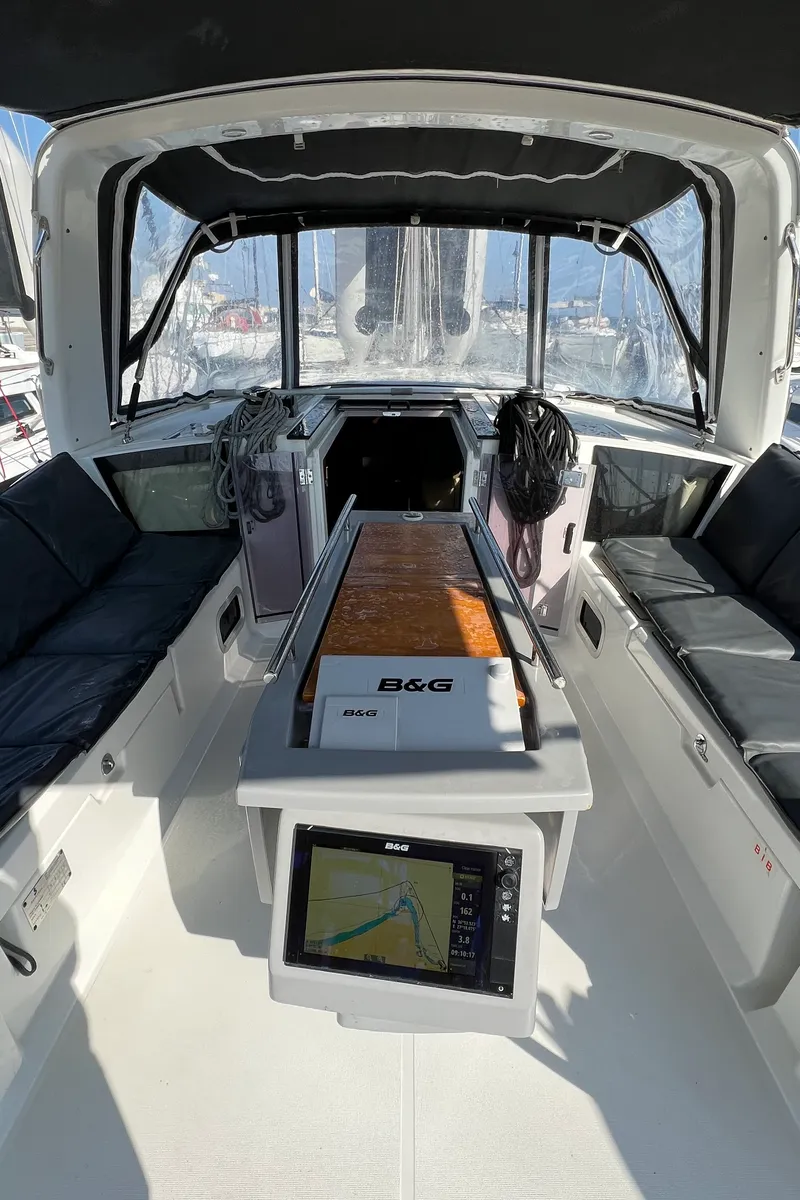 Cockpit of Ocyrhoe, a Beneteau Oceanis 41.1 sailboat at Municipal Unit of Rhodes, Greece