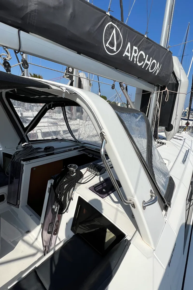 Exterior view of Ocyrhoe, a Beneteau Oceanis 41.1 sailboat at Municipal Unit of Rhodes, Greece