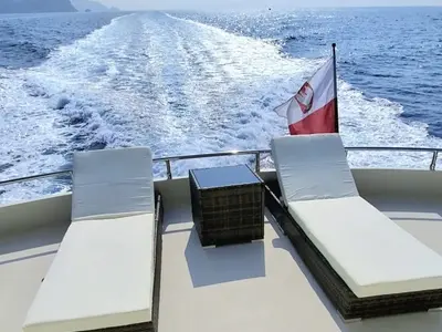 Deck of Mare & Luna, a Falcon 80 Fly motor yacht at Salerno, Italy
