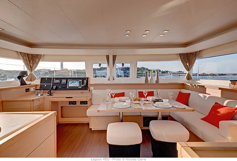 Salon of Solva, a Lagoon 450 catamaran at Kontokali, Greece