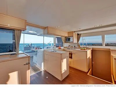 Galley of Solva, a Lagoon 450 catamaran at Kontokali, Greece