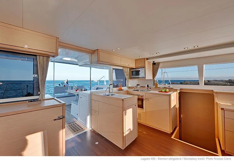 Galley of Solva, a Lagoon 450 catamaran at Kontokali, Greece