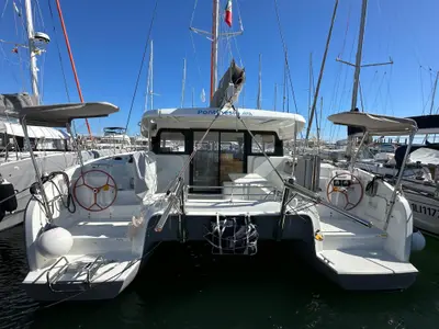 Deck of Pontinesia, a Excess 11 catamaran at Nettuno, Italy
