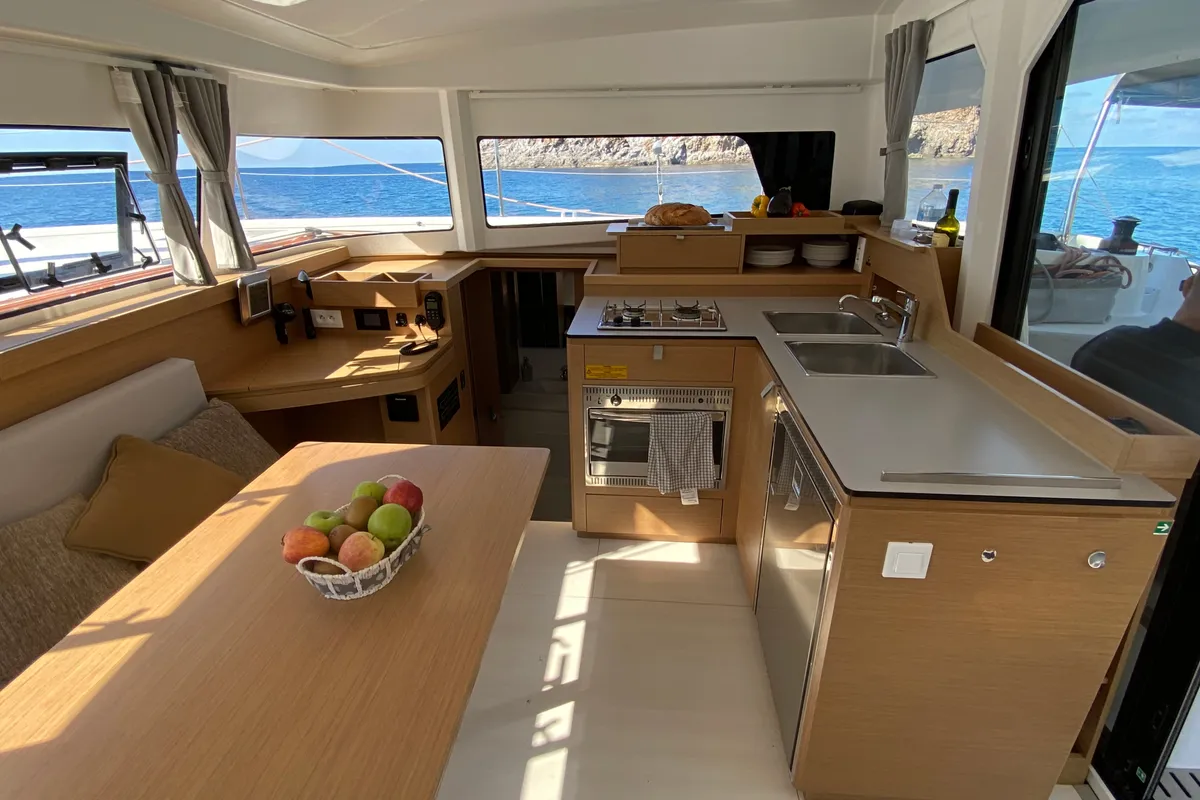 Galley of Pontinesia, a Excess 11 catamaran at Nettuno, Italy