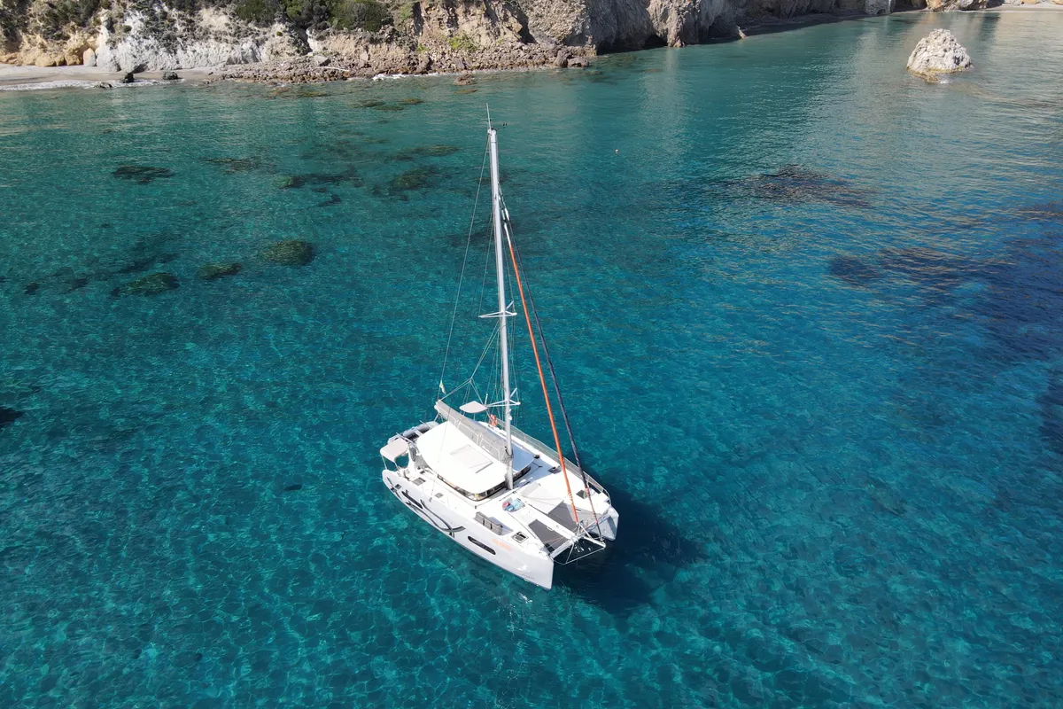 Exterior view of Pontinesia, a Excess 11 catamaran at Nettuno, Italy