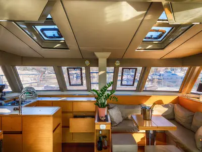 Galley of Aureliano, a Nautitech 46 Fly catamaran at Athens, Greece