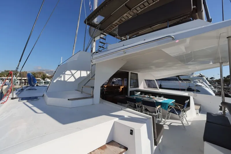 Deck of Aureliano, a Nautitech 46 Fly catamaran at Athens, Greece