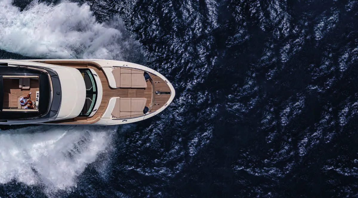 Exterior view of Five weeks, a Beneteau Monte Carlo 66 motor yacht at Castellammare di Stabia, Italy