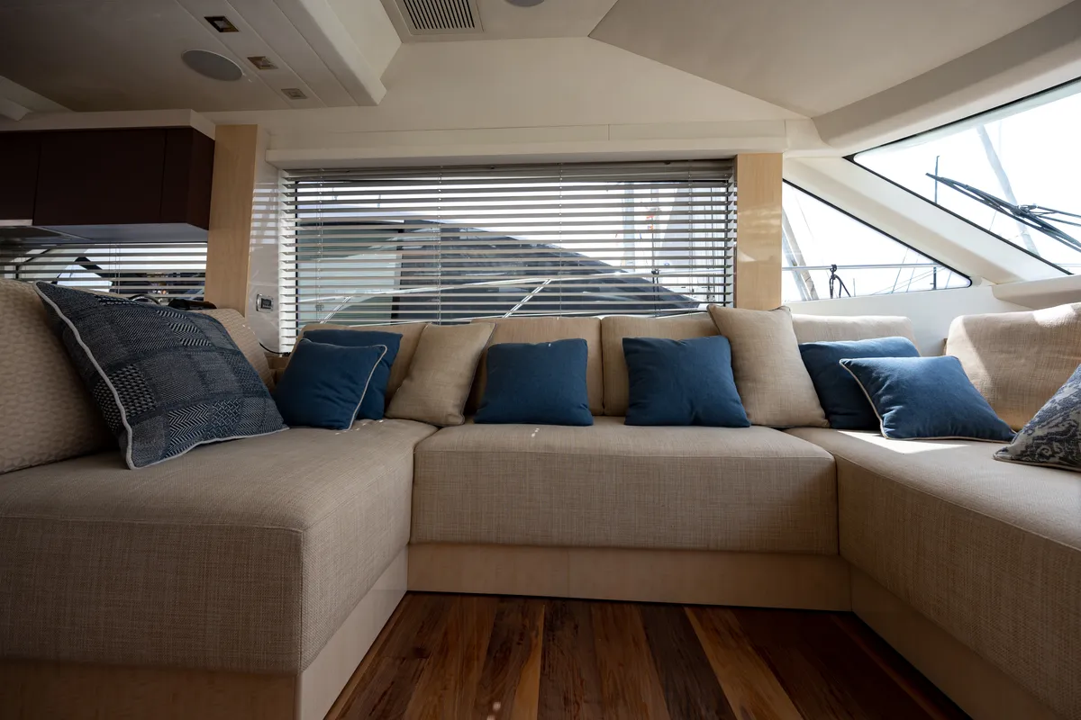 Salon of Five weeks, a Beneteau Monte Carlo 66 motor yacht at Castellammare di Stabia, Italy