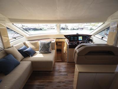 Cockpit of Five weeks, a Beneteau Monte Carlo 66 motor yacht at Castellammare di Stabia, Italy