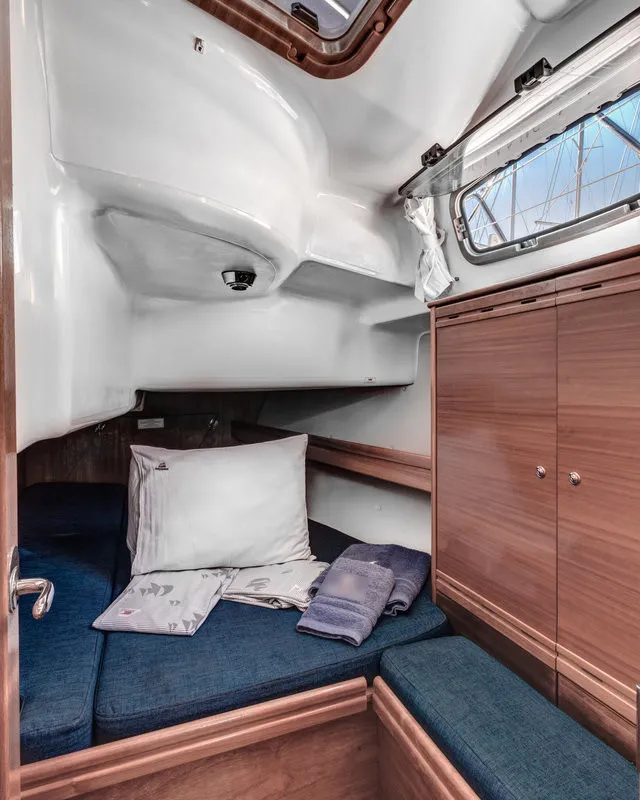 Cabin on Hespera, a Bavaria 37 Cruiser sailboat at Kontokali, Greece