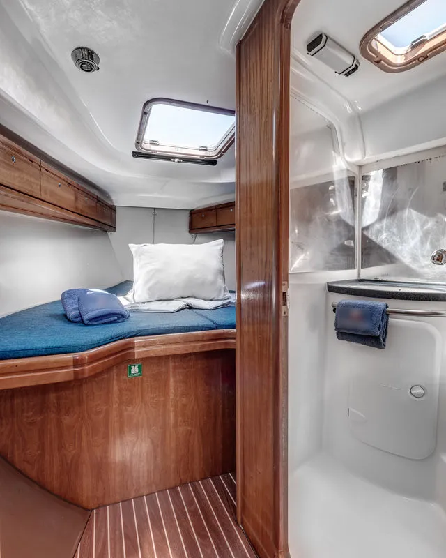 Cabin on Hespera, a Bavaria 37 Cruiser sailboat at Kontokali, Greece