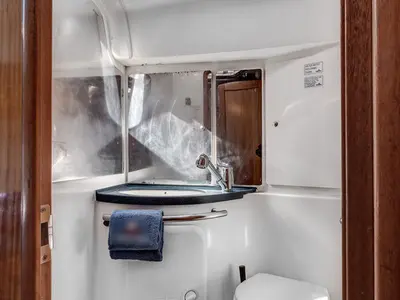 Head on Hespera, a Bavaria 37 Cruiser sailboat at Kontokali, Greece