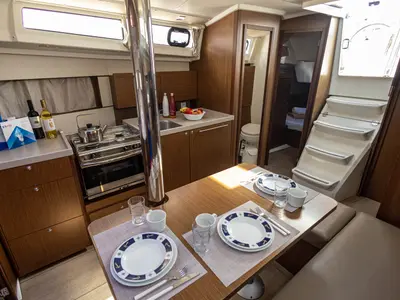 Galley of The Boss, a Beneteau Oceanis 38.1 sailboat at Municipal Unit of Palairos, Greece