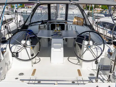 Cockpit of The Boss, a Beneteau Oceanis 38.1 sailboat at Municipal Unit of Palairos, Greece