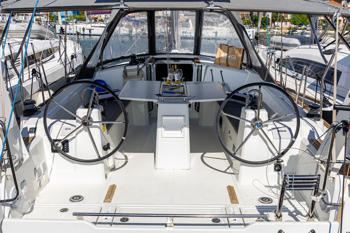 Cockpit of The Boss, a Beneteau Oceanis 38.1 sailboat at Municipal Unit of Palairos, Greece