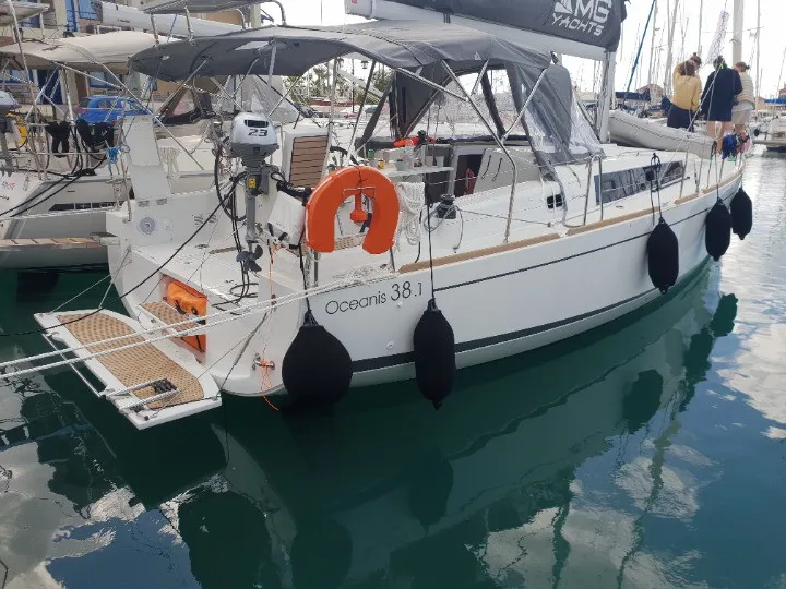 Exterior view of The Boss, a Beneteau Oceanis 38.1 sailboat at Municipal Unit of Palairos, Greece