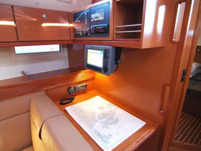 Cockpit of Hydra, a Bavaria Cruiser 45 sailboat at Olbia, Italy