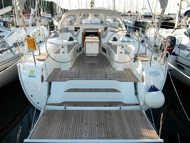 Exterior view of Hydra, a Bavaria Cruiser 45 sailboat at Olbia, Italy
