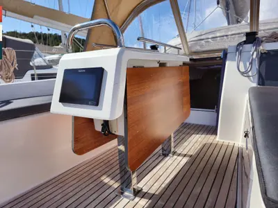 Deck of Lola, a Dufour 360 GL sailboat at Rogoznica, Croatia