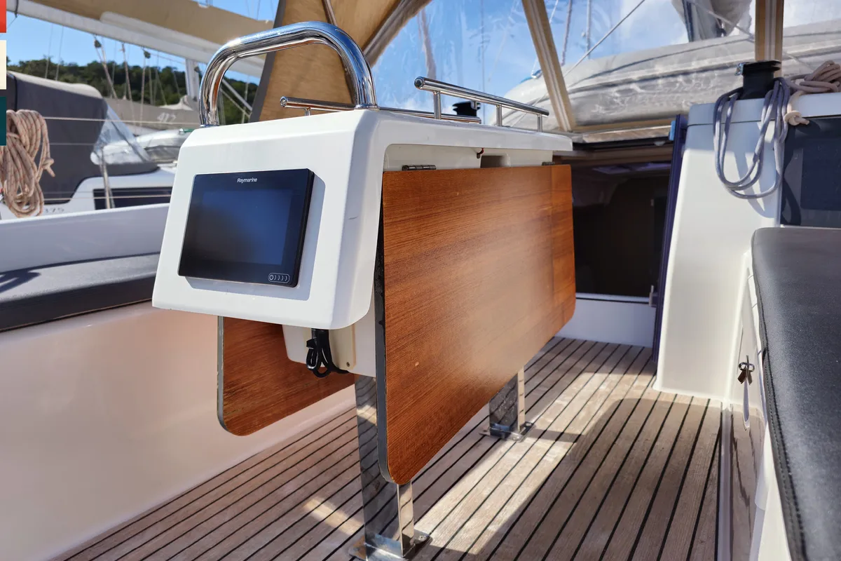 Deck of Lola, a Dufour 360 GL sailboat at Rogoznica, Croatia