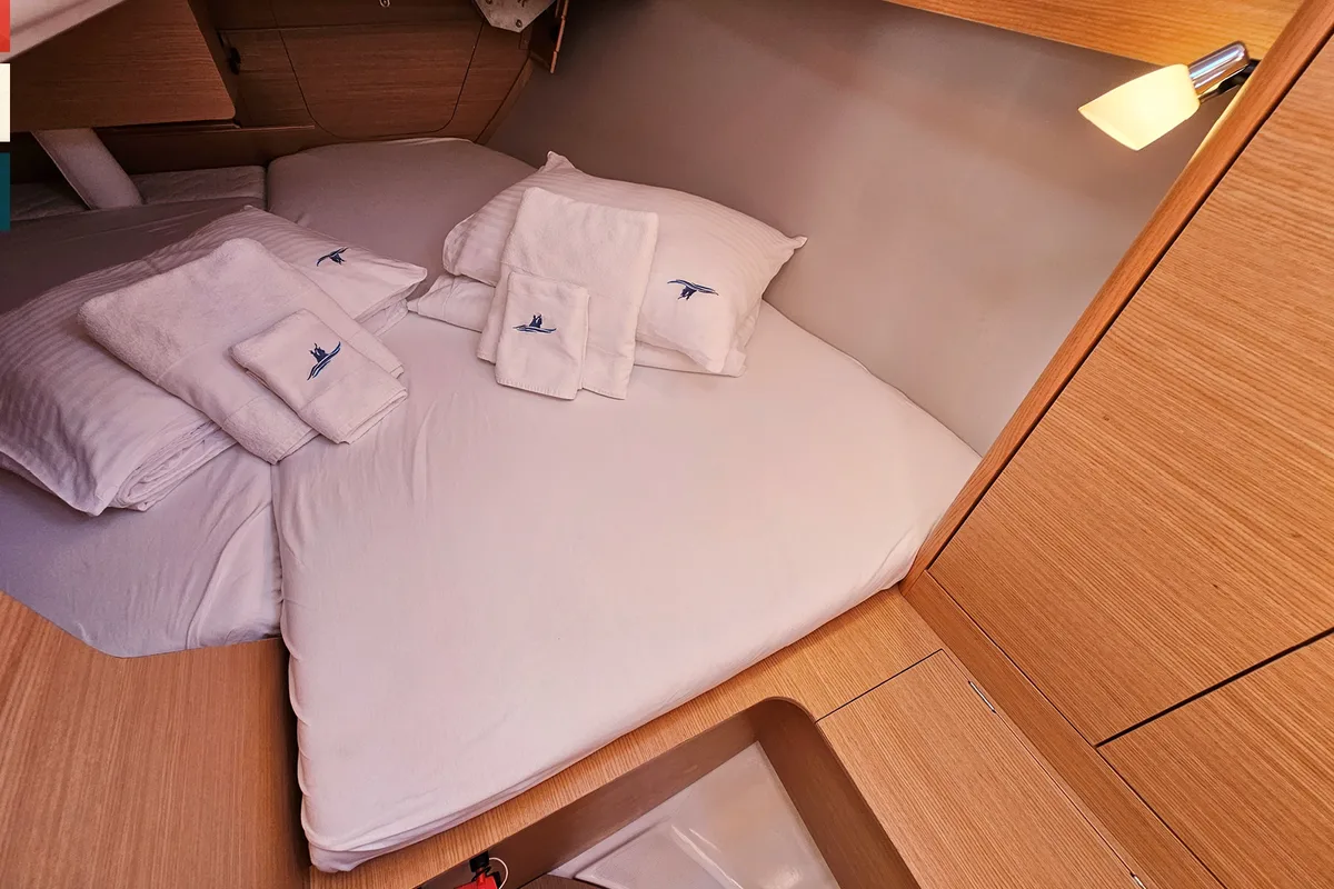 Cabin on Lola, a Dufour 360 GL sailboat at Rogoznica, Croatia