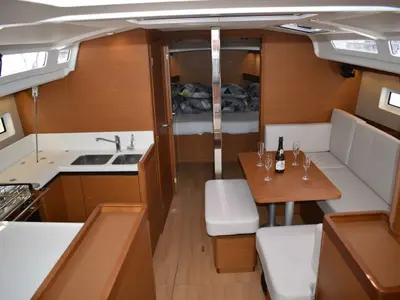 Salon of PROUD MARY, a Jeanneau Sun Odyssey 440 sailboat at Sukošan, Croatia