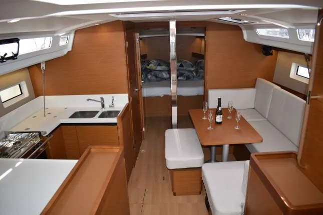 Salon of PROUD MARY, a Jeanneau Sun Odyssey 440 sailboat at Sukošan, Croatia