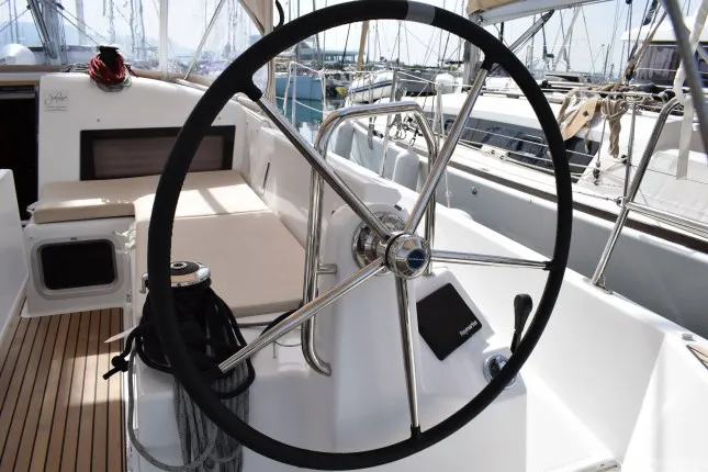 Cockpit of PROUD MARY, a Jeanneau Sun Odyssey 440 sailboat at Sukošan, Croatia