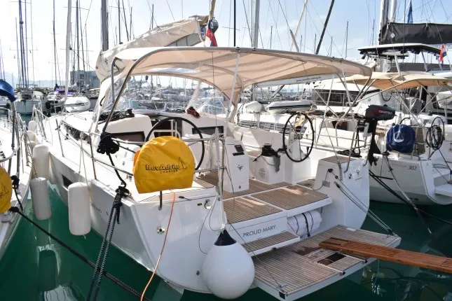 Exterior view of PROUD MARY, a Jeanneau Sun Odyssey 440 sailboat at Sukošan, Croatia