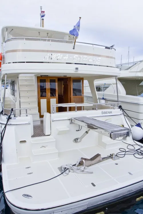 Deck of Anna Sophie, a Adagio Europa 51.5 motorboat at Primošten, Croatia