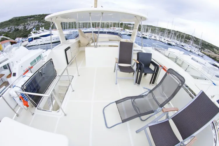 Deck of Anna Sophie, a Adagio Europa 51.5 motorboat at Primošten, Croatia