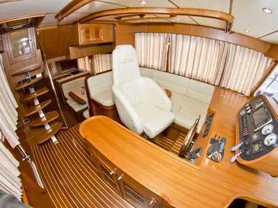 Cockpit of Anna Sophie, a Adagio Europa 51.5 motorboat at Primošten, Croatia