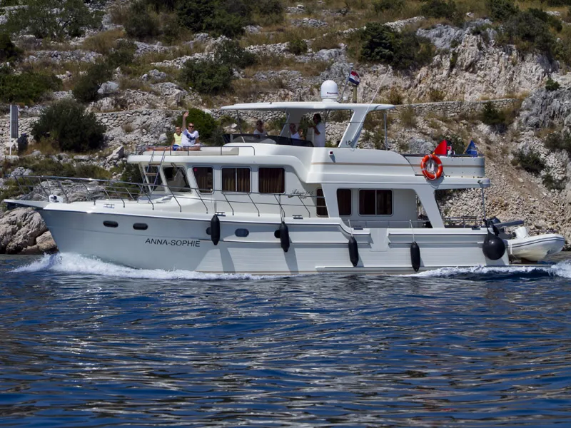 Exterior view of Anna Sophie, a Adagio Europa 51.5 motorboat at Primošten, Croatia