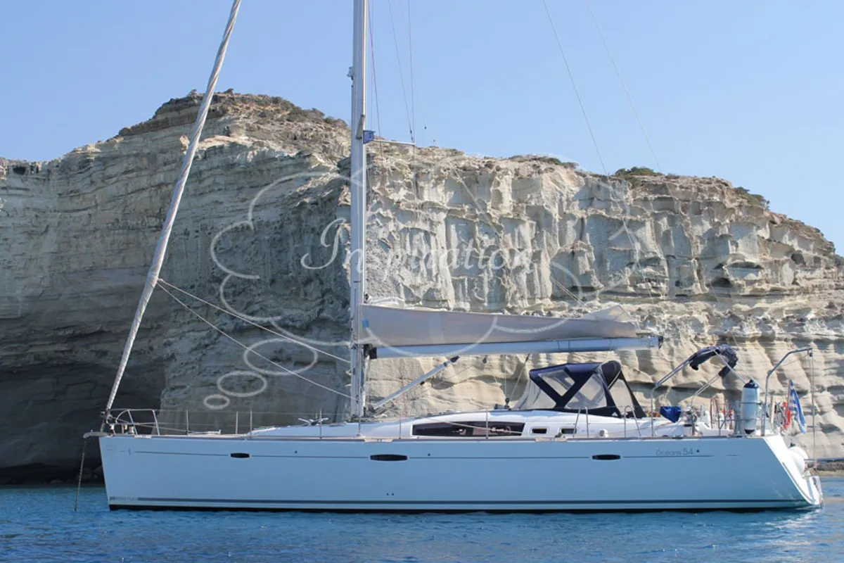 Exterior view of Inspiration, a Beneteau Oceanis 54 sailboat at Athens, Greece