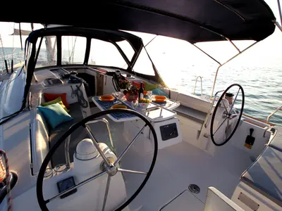 Deck of Inspiration, a Beneteau Oceanis 54 sailboat at Athens, Greece
