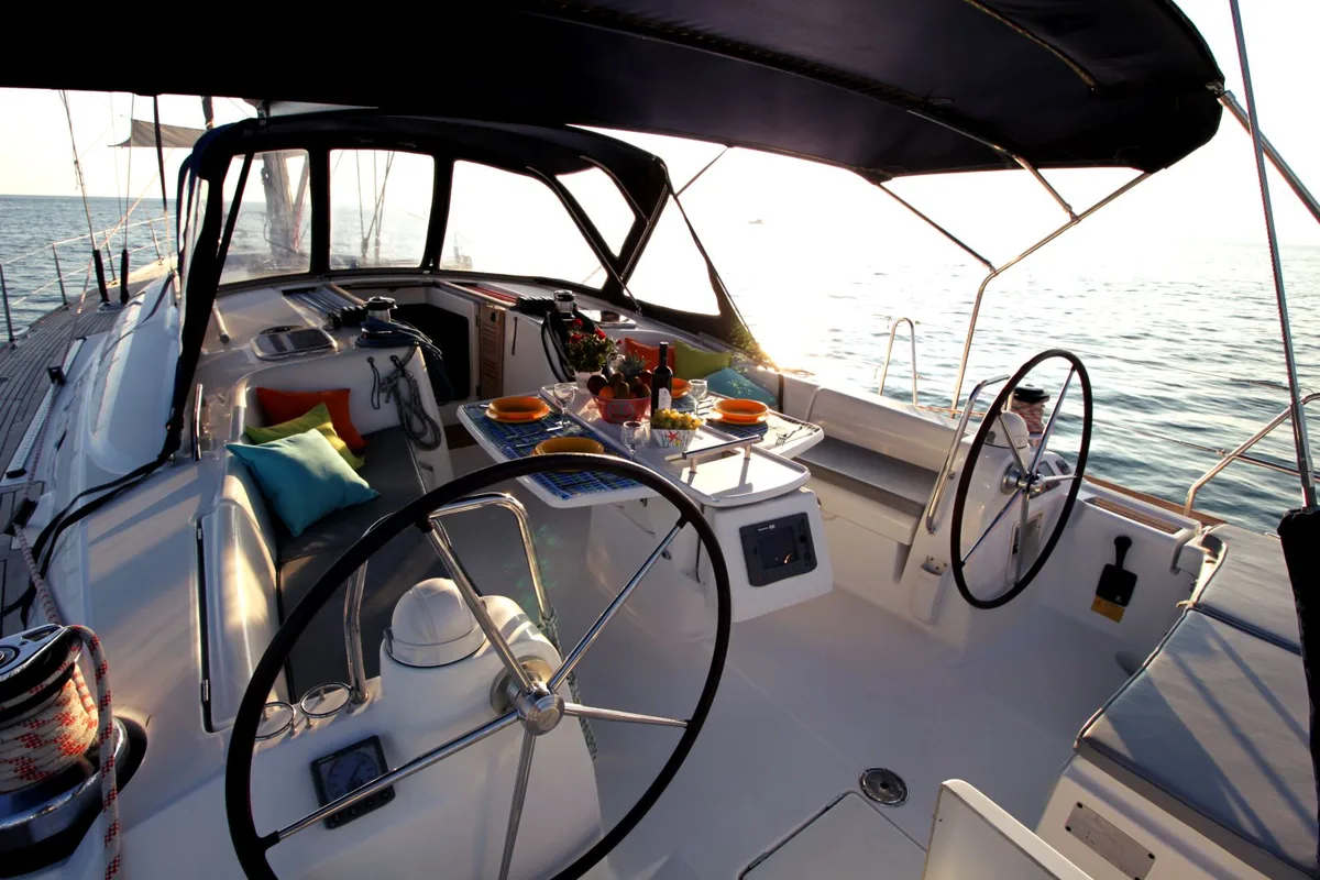 Deck of Inspiration, a Beneteau Oceanis 54 sailboat at Athens, Greece