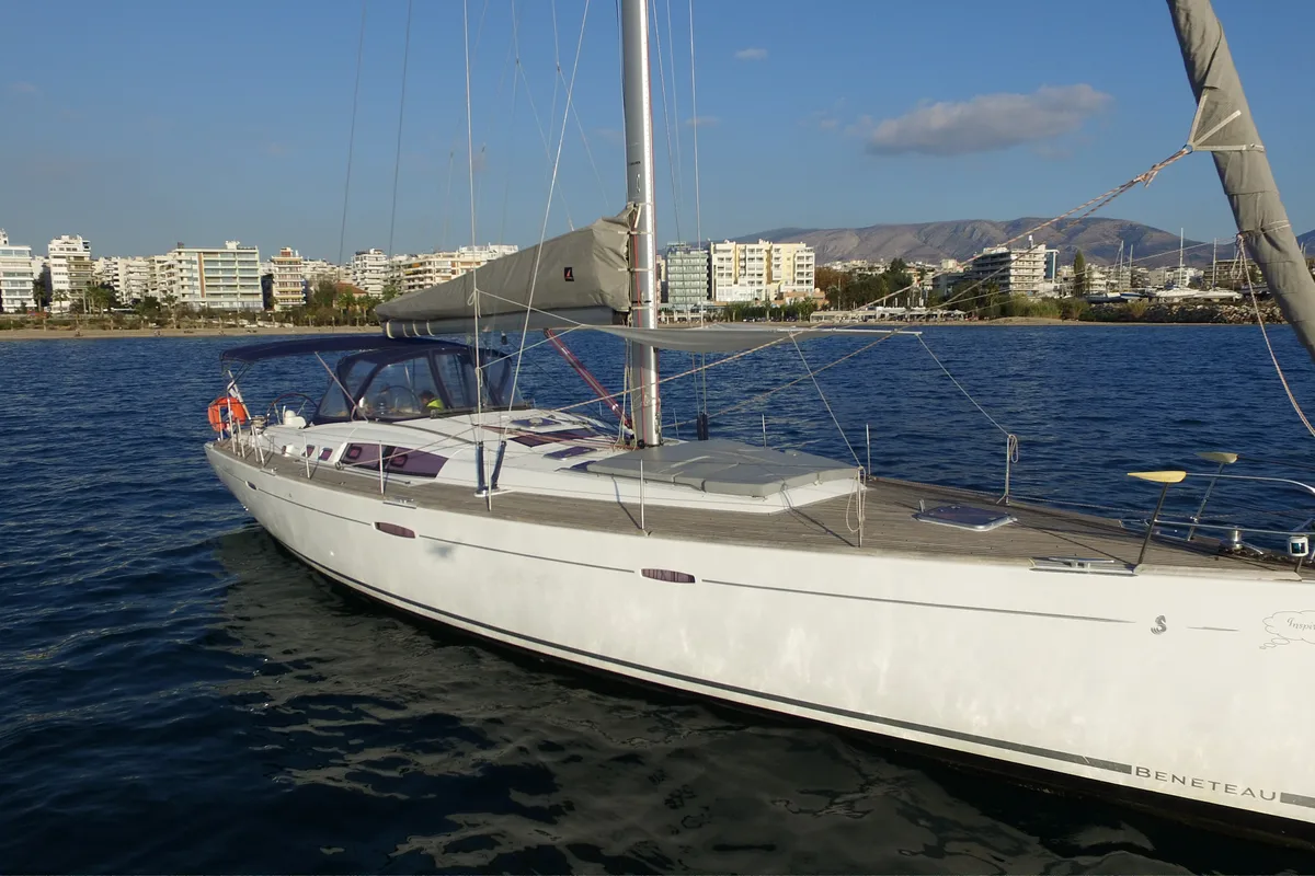 Exterior view of Inspiration, a Beneteau Oceanis 54 sailboat at Athens, Greece