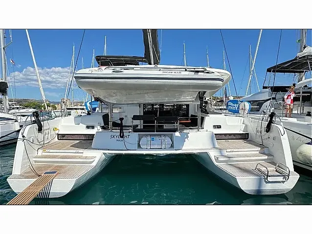 Exterior view of Skylight, a Lagoon 42 catamaran at Grad Trogir, Croatia