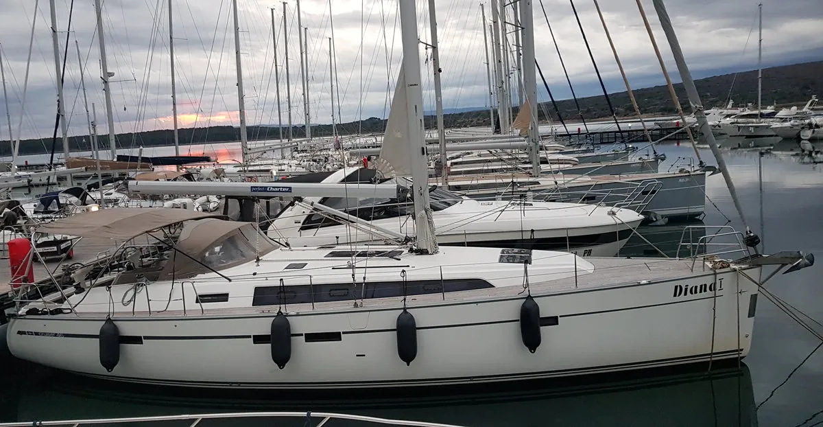 Exterior view of Diana, a Bavaria Cruiser 46 sailboat at Punat, Croatia