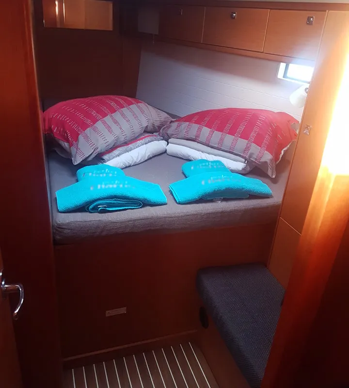 Cabin on Diana, a Bavaria Cruiser 46 sailboat at Punat, Croatia