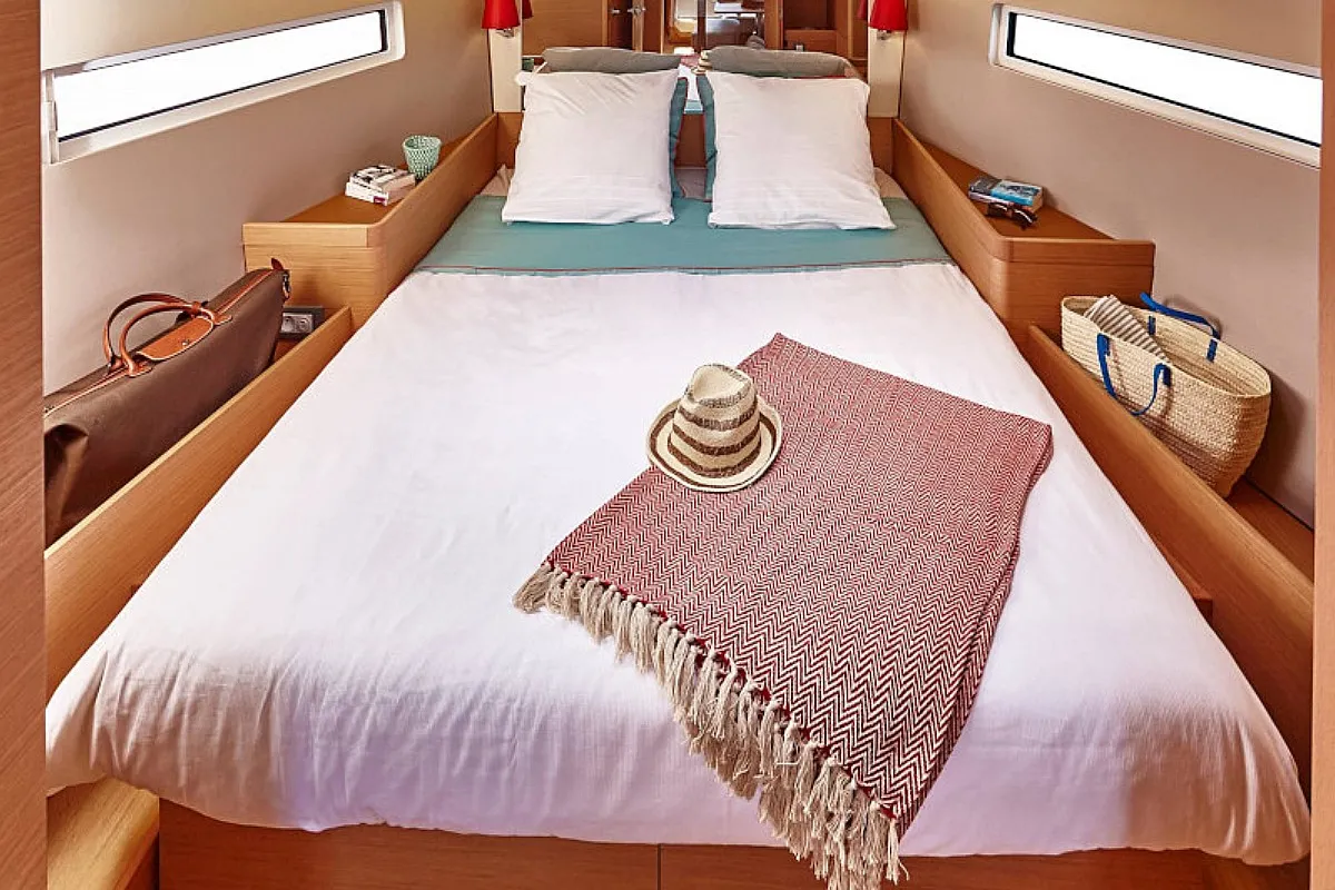 Cabin on Navillera, a Jeanneau Sun Odyssey 440 sailboat at Skiathos, Greece