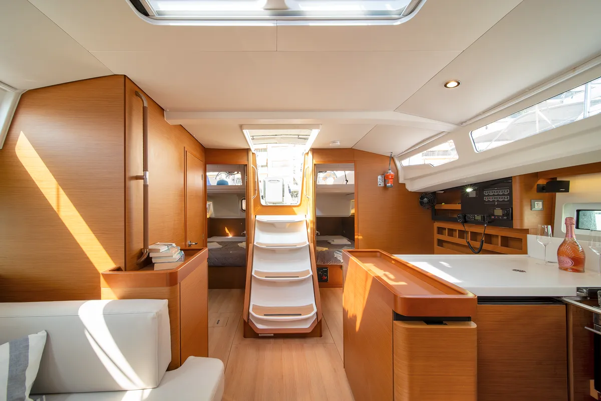 Cabin on Navillera, a Jeanneau Sun Odyssey 440 sailboat at Skiathos, Greece