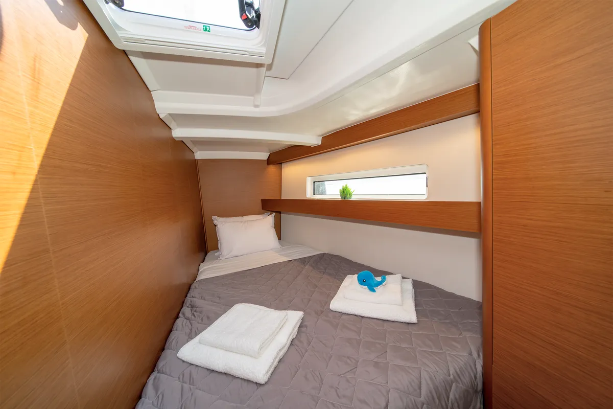 Cabin on Navillera, a Jeanneau Sun Odyssey 440 sailboat at Skiathos, Greece