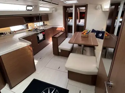 Salon of SALTY DUCK, a Beneteau Oceanis 46.1 sailboat at Marmaris, Turkey